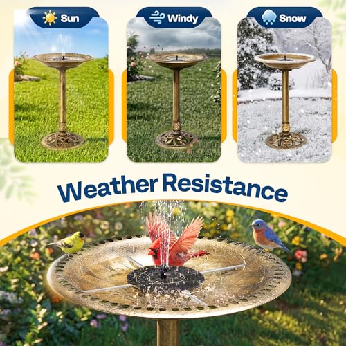 VIVOHOME Bird Bath with Solar Fountain for Outside, Pedestal, Golden | Solar-Powered Pump, Weather-Resistant Polyresin, 20-Inch Bowl, for Outdoor/Garden, Bird-Friendly, Easy to Clean - color: Golden