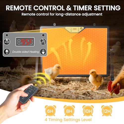 Chicken Coop Heater Brooder Plate, 180W Dual-Heating Chicken Heater | Thermostat | Cycle Mode | Light, Remote Control Chick Heater for Coop, Adjustable Chicken Warmer for Poultry, UL-Compliant - color: Black