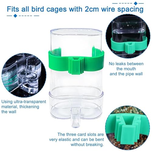 Hamiledyi No Mess Bird Feeders Water Dispenser Set Automatic Parakeet Cage Feeder with Perch Transparent Acrylic Container Parrot Cage Accessories for Canary Budgie Lovebirds Finches - color: Feeder + Drinking Bottle