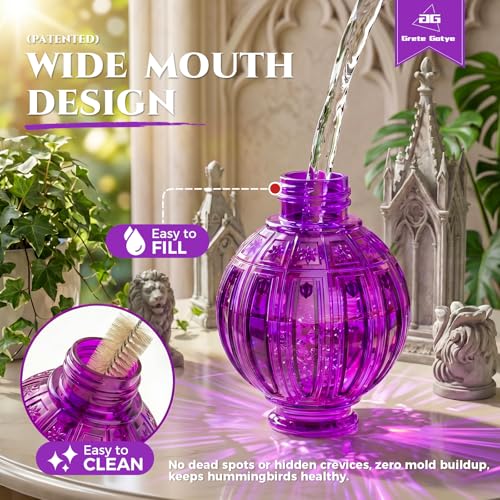 2 Pack Glass Hummingbird Feeder for Outdoors Hanging, Bird Nectar Feeder with Perch & 5 Flower Feeding Ports, 26 Oz Leak Proof for Outside Garden Decor Backyard, Gifts for Women Mom, Red + Purple - color: Red + Purple