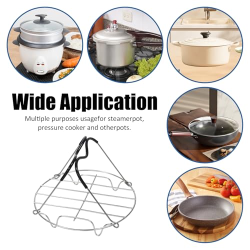 19.5cm Steamer Rack Trivet with Heat Resistant Silicone Handles | 19.5cm/7.68inch Silver Stainless Steel Steamer Rack Trivet for Lifting out Delicious Cooking, for 6, 8 Qt Pressure Cooker - color: Silver