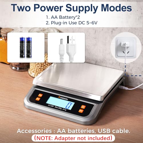 Atogou 88lb Food Scale, Commercial Kitchen Scale Plug-in Usable | Full View LCD Display, Stainless Steel, for Baking, Bread, Cooking, Meat, Vegetables, Farm, Industry LC200 Grey - size: Grey 88 lb (40 kg)