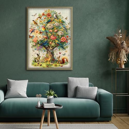 Tree of Life Puzzles for Adults 1000 Pieces, Birds Butterfly Flower Animal Jigsaw Puzzles with Plant Floral, Spring Nature Landscape Challenging for Adults - style: Tree of All Beings