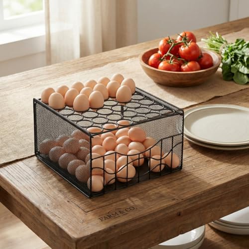 WRINGKIT Large Egg Basket for Gathering, Holds 36 + 100 Eggs | 2 Tier Fresh Egg Collecting Holder with Slide Tray, Metal Wire Farm Eggs Storage Rack for Counter, Easter Egg, Fruit, Veggie
