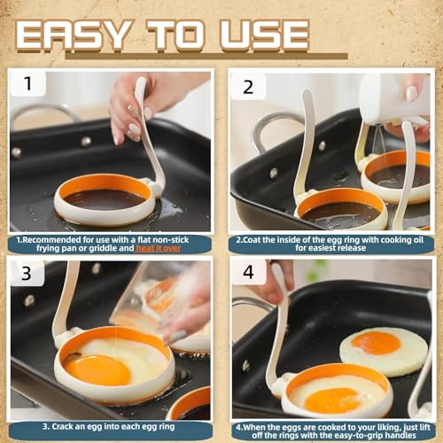Silicone Fried Egg Cooker Rings Set,Nonstick,Easy to Use&Clean, 4-pack, Round Egg Mold for Cooking Pancake,Breakfast Sandwich, fit McMuffin Biscuit,Griddle Egg Ring for Frying Eggs
