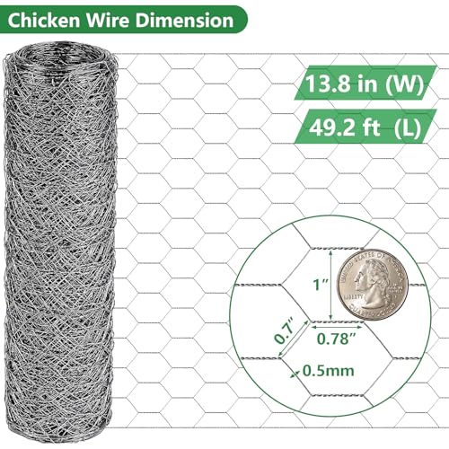 ROADPLUM 13.8 in x 49 ft Chicken Wire Fencing, Rustproof Galvanized Iron Chicken Wire Mesh for Pet Rabbit, Floral Chicken Wire Roll Netting to Protect Poultry Plant Fruit (Pack of 2) - size: 13.8 x 590 in (Pack of 2)