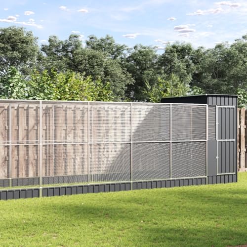 Galvanized Steel Aviary 326.8x79.9x85 Inch Silver | Steel Mesh Grid, Lockable Door, Suitable for Birds Rabbits Chickens - size: 326.8" x 79.9" x 85"