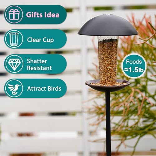 Metal Bird Feeder with Pole Stand - 1.5lb Capacity | Matte black finish, rust-resistant, attracts wild birds to yard, lawn, or garden, easy to install & fill, gifts for mom