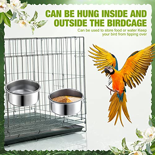 6 Pack Bird Feeding Bowls Cups, Parrot Food Water Dishes Stainless Steel Bird Food Bowls with Clamp 10oz Birds Water Feeder for Parakeet Conure Cockatiel Lovebird Budgie Chinchilla Small Animal