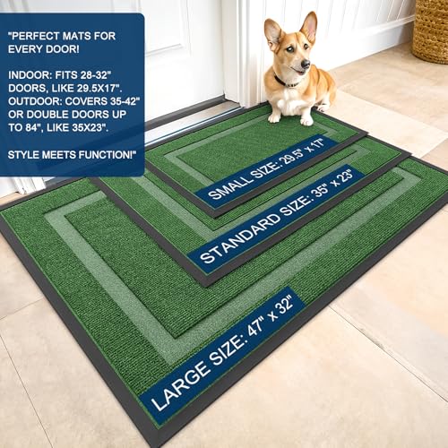 OLANLY Front Door Mat Outside 59x30, All-Season Heavy-Duty Rubber Doormat | Green, Absorbent, Stain and Fade Resistant, Waterproof Non-Slip Backing, Low-Profile Indoor Outdoor Floor Mat for Entryway - color: Green, size: 59" x 30"