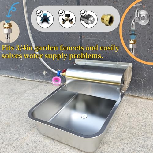 Automatic Dog Water Dispenser,Wide Mouth Design,Water Level Control | 11L Stainless Steel Outdoor Dog Water Bowl,with Float Valve Auto Refill for Dogs, Alpacas & Livestock,with 3/4" Brass Adapter - size: Large - Fixed Water Level