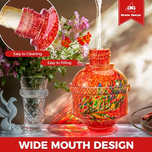 Blown Glass Hummingbird Feeders for Outdoors, 25 Ounces Wild Bird Nectar Feeder with Perch & 5 Flower Feeding Ports Leak Proof Hanging for Garden Backyard Decor, Gifts for Women Mom, Phoenix Red - color: Phoenix Red