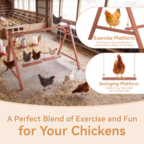 PETSFIT Wooden Chicken Perch with 2 Swings for 6-8 Chickens, Easy Assembly | Solid Fir Wood,Chicken Roosting Bars for Backyard Farms and Coops, Promotes Natural Perching, Easy to Clean - size: 50"L x 30"W x 34"H