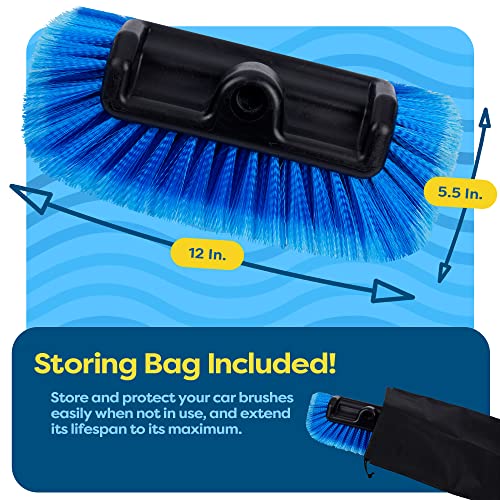 SCRUBIT 12" Car Wash Brush with Soft Bristles for Car Truck Boat Deck & House Cleaning, Exterior Washing Brush Connects with Pole & Hose, Storage Bag Included (Blue)