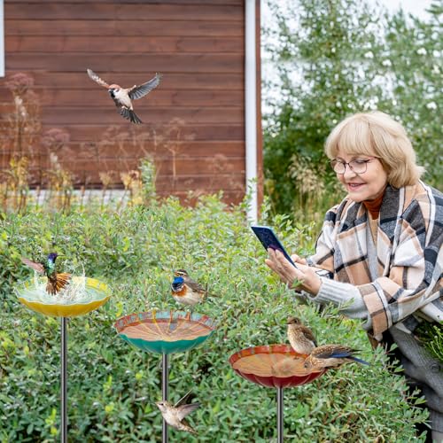 Metal Flower Bird Bath for Outside, Small Hummingbird Bath Bowl Detachable Birdfeeder Bowl Garden Decor for Outdoor Yard Lawn (4PCS-Flowers) - style: 4PCS-Flowers