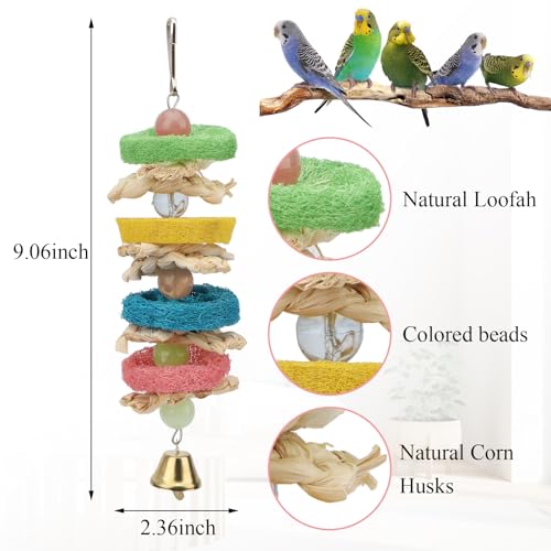 Hypeety Pet Bird Parrot Swing Chewing Toy Natural Sepa Takraw with Happy Twist Colorful Bead Swing Bell - color: F