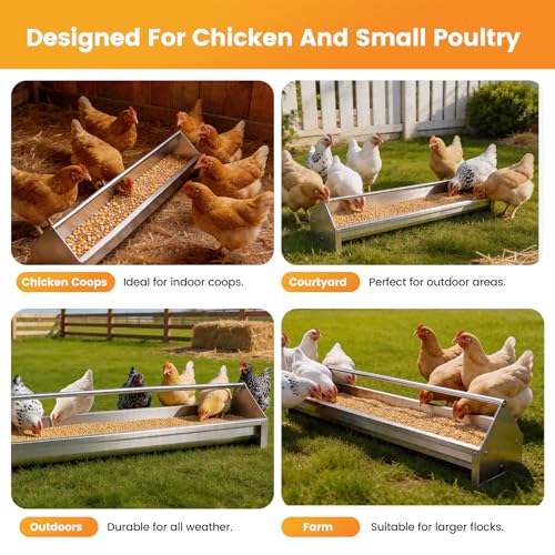 Chicken Feeding Trough 45" Large Capacity with Drainage Holes & Crossbar | Stainless Steel Chicken Feeder Trough Poultry Feeder Trough for Chicken,Duck,Geese,Turkey Coop Accessories Supplies