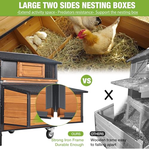 GUTINNEEN Chicken Coop with Run Large Hen House on Wheels Chicken House for Chickens Poultry Cage with Nesting Box,Leakproof Pull-on Tray - color: Brown