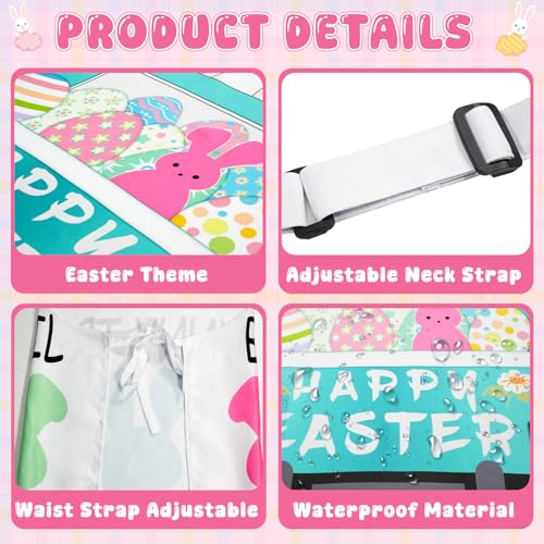 Easter Aprons Set of 4, Colorful Bunny & Easter Eggs Design - Kitchen Aprons for Adults & Kids, Easter Decorations for Home Indoor, Egg Collecting Apron, Bunny Gift & Festive Table Decor - color: Rabbit