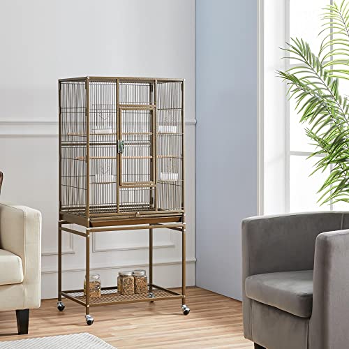 Yaheetech Wrought Iron Standing Large Parrot Parakeet Flight Bird Cage with Stand for Small Parrot Cockatiel Sun Parakeet Green Cheek Conure Lovebird Budgie Finch Canary, Palmer Green - color: Palmer Green