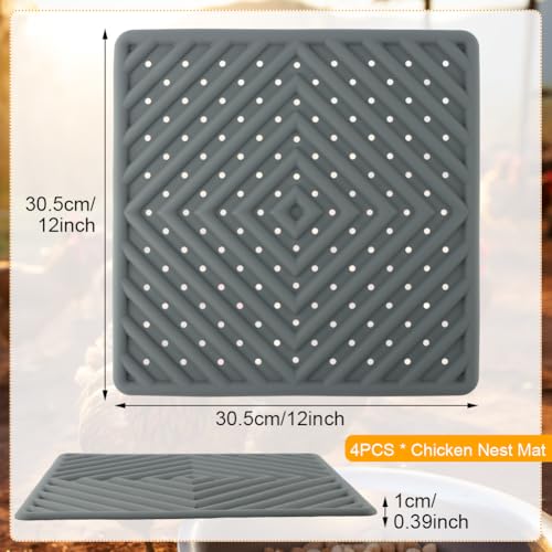 4Pcs Washable Chicken Nesting Box Pads for Laying Eggs, Reusable Bedding Nest Box Liners, Nesting Pads for Chicken Coop, Grey 12''x12''