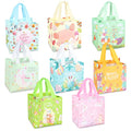 PARSUP 8PCS Happy Easter Bags Bunny Carrot Chick Egg Treat Gift Non-Woven Bags with Handles for Gifts Wrapping, Egg Hunt, Easter Party Supplies, 8.3×7.9×5.9inch - color: Green Pink Orange Blue