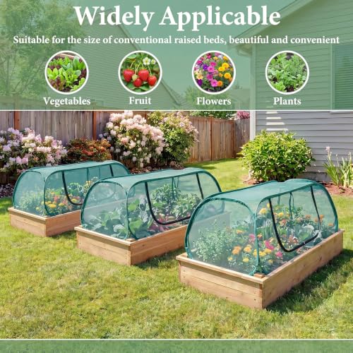 SATINIOR 3 Pack Garden Bed Cover 30% Sunblock Shade Cloth with Metal Anchoring Spikes 45"x22"x16" Mesh Netting Tent Crop Cage for Raised Bed Protects Plants Against Birds and Small Animals