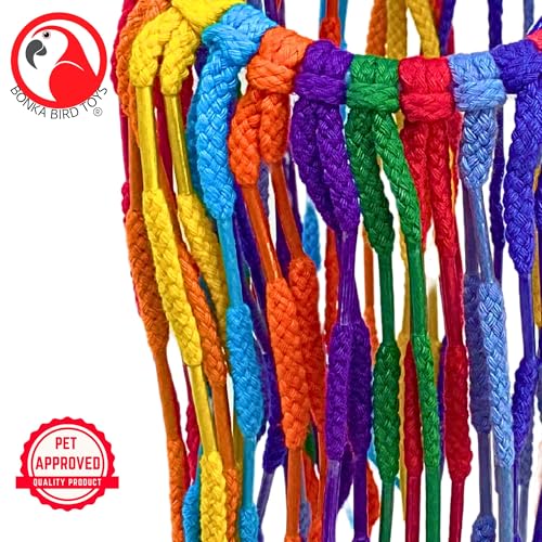Bonka Bird Toys 51214 Small Aglet Heaven Cotton Shoelace Toy with Plastic Aglets and 2" Ring for Parakeets Cockatiels Quakers Pionus Small Bird Enrichment (Pack of 2) - size: Small (Pack of 2)