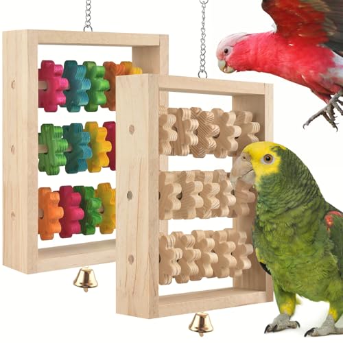 DBNESS 2Pcs Bird Toys for Parrots, Hanging Parrot Chew Toy, Natural Wooden Chewing Puzzle Training Blocks Intellectual Development for Parakeets Cokatiels Cockatoo African Grey Amazon Macaw