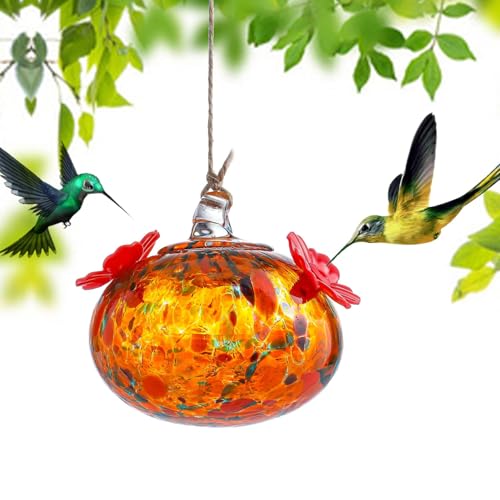3in Blown Glass Hummingbird Feeder for Outdoors Window Hanging - color: C