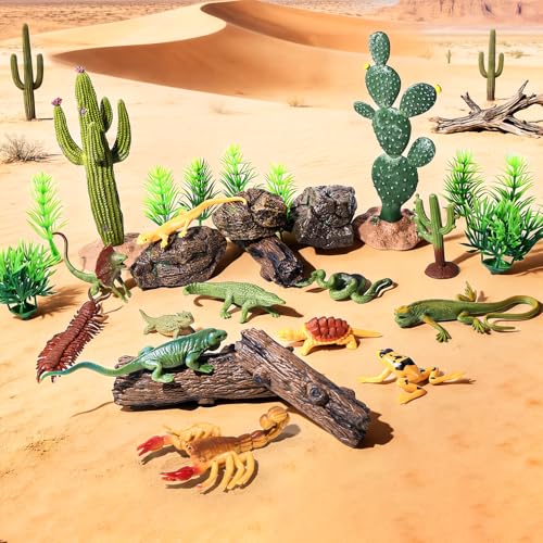32PCS Desert Animals Figures, Realistic Lizard Reptile Toys for Kid | Desert Animal Figurines Set, Ideal for Diorama, School Projects, Sensory Play, Birthday Gifts, Cake Toppers, Non-toxic - style: Reptiles