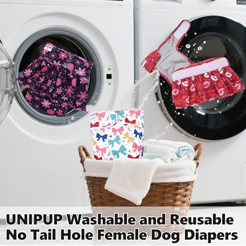 Female Dog Diapers Reusable No Tail Hole Period Panties Washable Diapers Female for Docked-Tail Frenchie French Bulldog Boston Terrier Without Tail (2 Pack Regular+2 Pack Skirts) U-WWDQB06S - size: S(Waistline:11"-15")