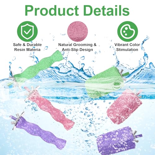 6PCS Bird Beak Grinding Stone Perch – Anti-Slip Resin Perch Stand for Beak & Claw Trimming, Chewing Toy for Parakeets, Budgies, Cockatiels, Conures
