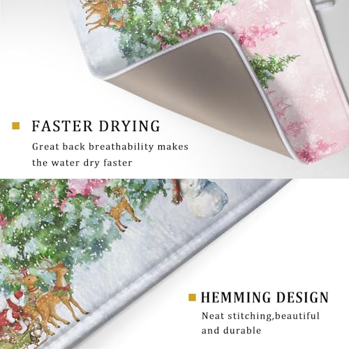 Winter Dish Drying Mats for Kitchen Counter Watercolor Forest Decoration Coffee Mat for Holiday Decor - color: Winter Forest Colorful, size: 24" x 18"