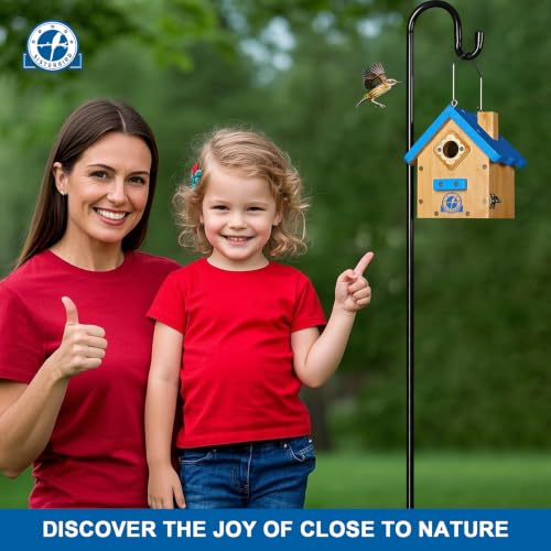 SISTERBIRD Wren Bird House for Outside, Premium Wooden Wren Bird Houses, Hanging Chickadee Bird House, Weatherproof Garden Decor Birdhouses for Outdoors, Blue Color Roof Bird Nesting Titmouse - color: Blue Roof with Log Color