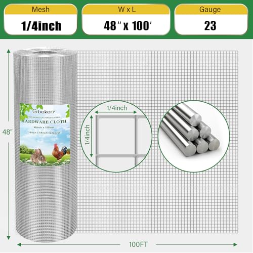Gbekery Hardware Cloth 1/4 inch 48in x 100ft 23 Gauge, Hot-dip Galvanized After Welding Chicken Wire Fence Roll Garden Plant Welded Metal Wire Fencing Roll, Rabbit Cages Snake Fence - color: Silver, size: 1/4 inch 48in x 100ft-2