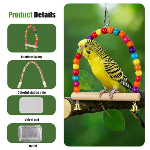 Portable Parrot Travel Cage Carrier with Small Swing Toy&Cage Colorful Toys Set Small Bird Parakeet Bag with Standing Perch Bird Carry Transport Bag (Black, Backpack/Swing)