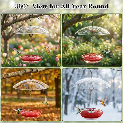 Hummingbird Feeder with Rainproof Dome, 16oz Nectar Feeder 11.8" Rain Guard Weatherproof Ant Moat Easy Fill & Clean Hanging Leak-Proof BPA-Free - size: 1 Pack with Rain Dome