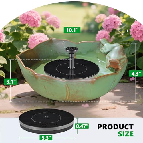 Solar Powered Ceramic Bird Bath for Outdoors, 10.1" Hummingbird Solar Fountain Ground Ceramic Bird Baths Bowl for Outside, Large Table Top Garden Décor for Patio, Yard & Home - color: Green and Black