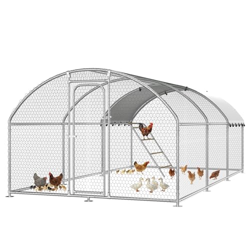 10 x 19.7 x 6.4 FT Metal Chicken Coop, Chicken Run with Cover | Walk-in Chicken Coop, Waterproof Cover, Side Hardware Cloth, Roosting Perch, reinforced frame, Backyard & Farm Use - size: 236.5"L x 119.5"W x 76.5"H