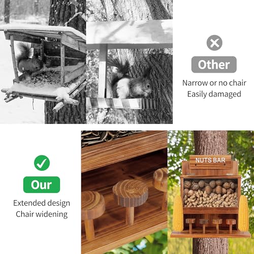 KOOPRO Squirrel Feeder for Outside Tree, Squirrel Picnic Table Feeder for Outdoors Corn Cob Peanut Feeder Funny Chipmunk House Nuts Bar Hanging Wooden Box | Corn Cob Peanut Feeder Funny Chipmunk House Nuts Bar Hanging Wooden Box