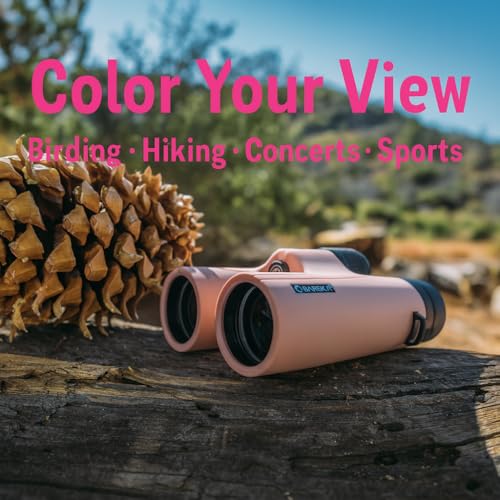 Barska Crush 10x42 Binoculars – Lightweight, Compact & Shockproof Design in Bright Colors for Hiking, Travel, Concerts, Sports, Great Gift Idea – Case & Strap Included - color: Blush Pink