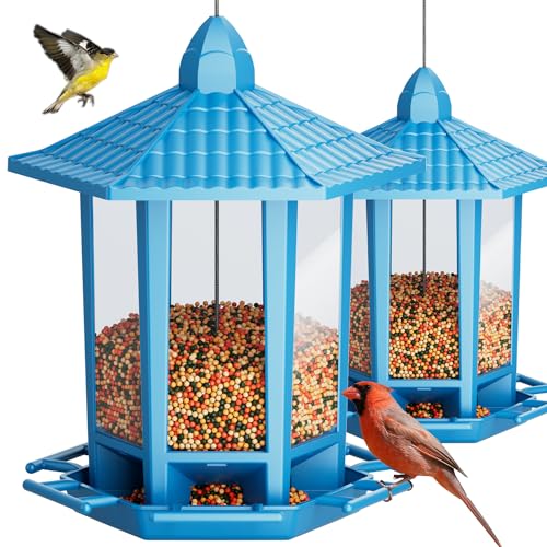 Birdream 2 Pack Bird Feeders for Outdoor Hanging, Retro Pagoda Design Fun Installation Bird Feeders, Attracting Wild Birds Chickadees Goldfinches Cardinals Finches and Sparrows - Blue - color: Blue, size: 2 PACK