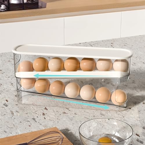 WACOI Auto Rolling Fridge Egg Organizer, Space Saving Eggs Dispenser for Refrigerator Storager with Lid,Egg Holder for Fridge 2 Pack - size: 2 Pack