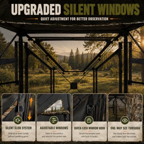 Hunting Blind See Through, Pop Up Ground Deer Blind, Large Door | 270/288/360 Degree See Thru, 1/2/3/4 Person Hunting Camouflage Tent, With/Without floor, Swing/Diamond/Horizontal Door Design - size: 3-4 Person, style: 270°/Horizontal Door