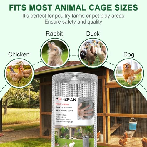 HOPERAN Hardware Cloth 1/2 Inch 36 x 50 ft, 19 Gauge Chicken Wire Fencing | Hot Dipped Galvanized After Welding, Rust resistant, Heavy-duty, for Garden Fencing Gopher Wire Rabbit Cage Poultry Netting - size: 1/2" 36in × 50ft