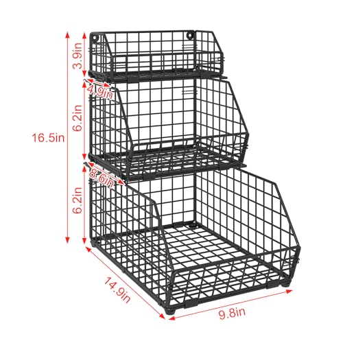 3-Tier Fruit Basket for Kitchen Counter, Stackable Wire Baskets Wall, Potato and Onion Storage Bins, Pantry Organizers, Pantry Storge and Storage for Potato, Onion, Produce, Fruit, Vegetable, Snack