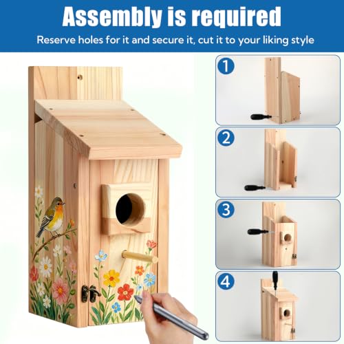 6 Pack Bird Houses for Outside - Wooden Bird Houses with Perch Design, Bluebird Nesting Box for Wren Chickadee Finch, Outdoor Birdhouse for Garden Yard (6)