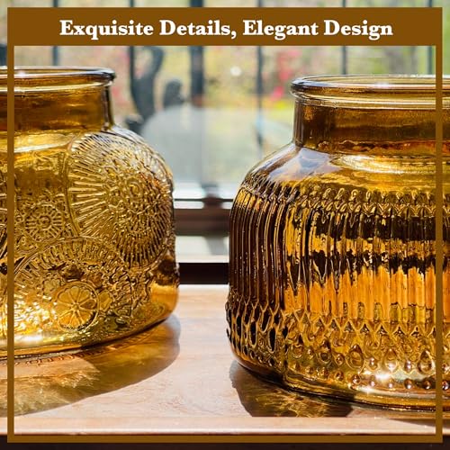 Decorative Amber Glass Jars with Airtight Wooden Lids 2 pack, 25.4 fl. oz | Wide mouth vintage storage canister, kitchen pantry bathroom organization, coffee sugar tea cookie candy candle vase gift - size: 25.4 Ounces, style: Amber 2pc