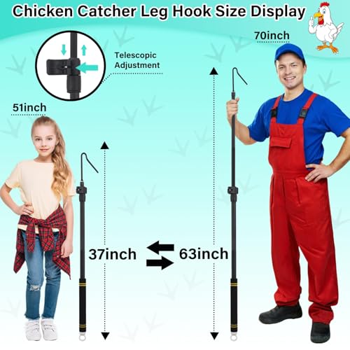 Chicken Catcher Net,37 to 63in Chicken Catcher Leg Hook Extra Long Handle Animal Catcher Pole Heavy Duty with Frosted Tube Extension Pole Poultry Hook Fowl Catcher (Black, 63in) - color: Black, size: 63in